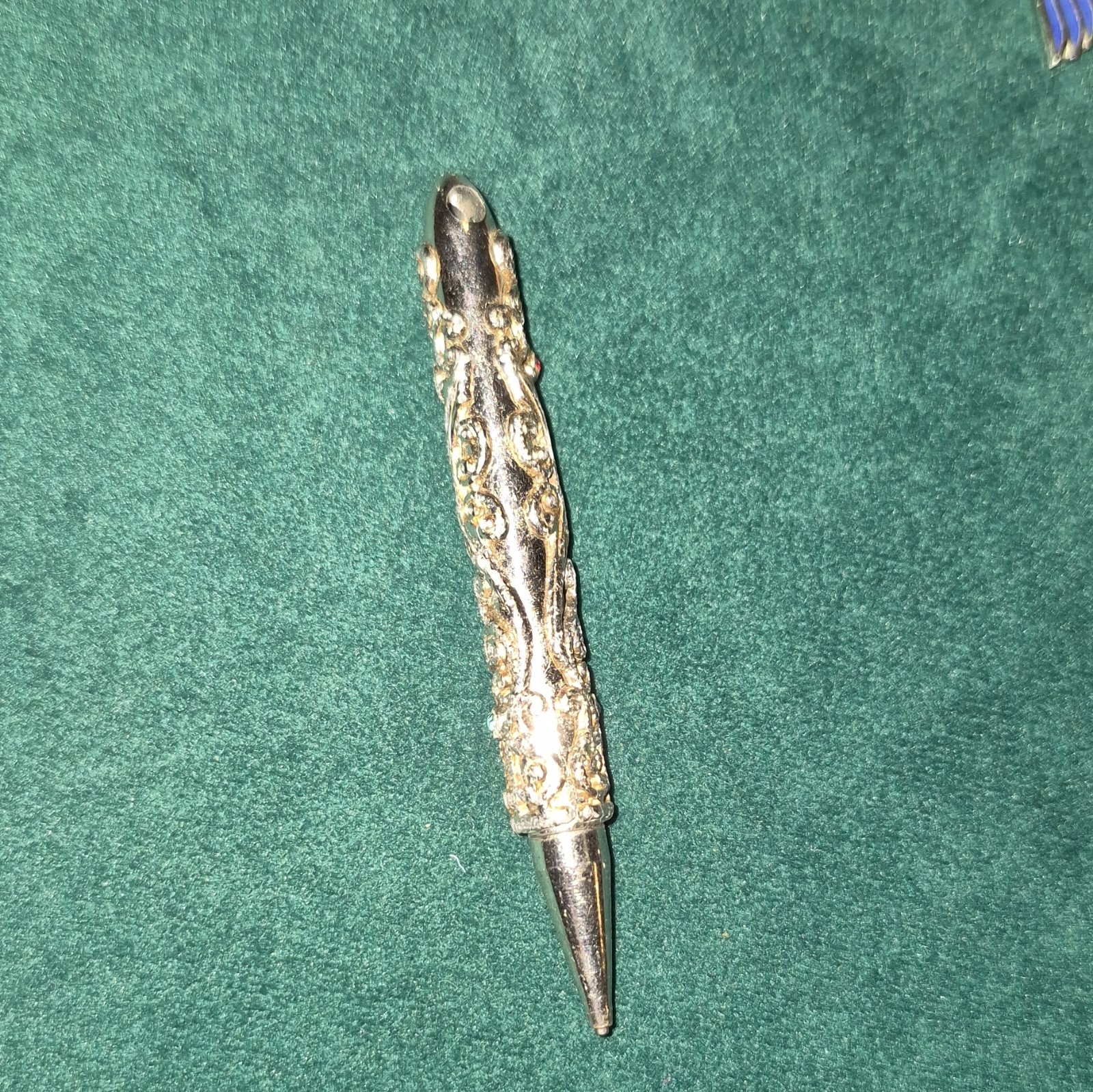 Vintage Filigree Style Metal Pencil Dating 1950s Gems Jeweled Chatelaine Style