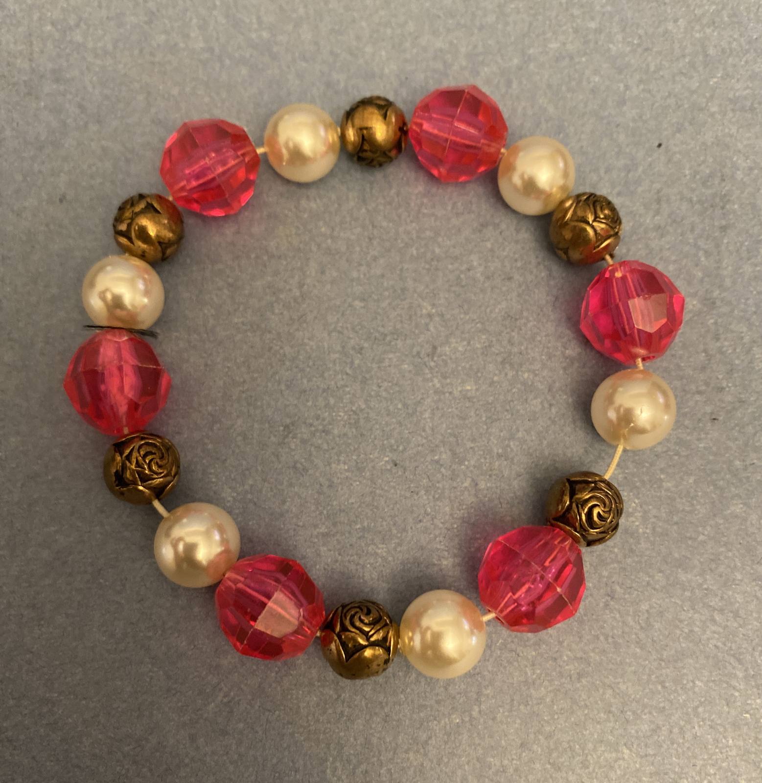 Vintage Set of Bracelets – Beaded Strings w/Gold Rose Beads, Approx 6-8” Lenght