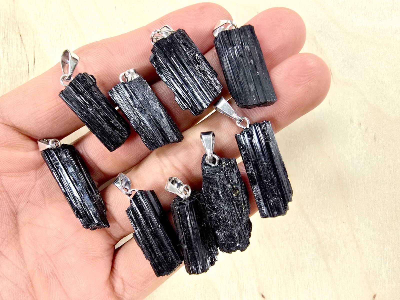 Black Tourmaline Pendant Raw Natural Crystal Necklace for Protection