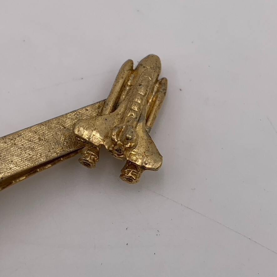 NASA Space Shuttle Rocket Launch Challenger Tie Bar 2″ Gold Tone Strong Clip