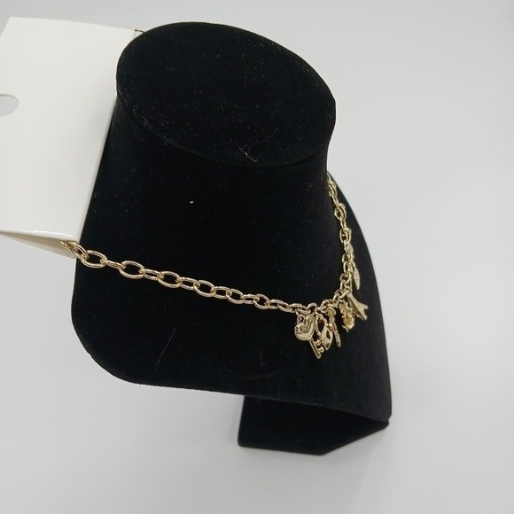 Forever 21 Gold Tone Charm Necklace Travel Love Paris Lock Key Heart Charm Chain
