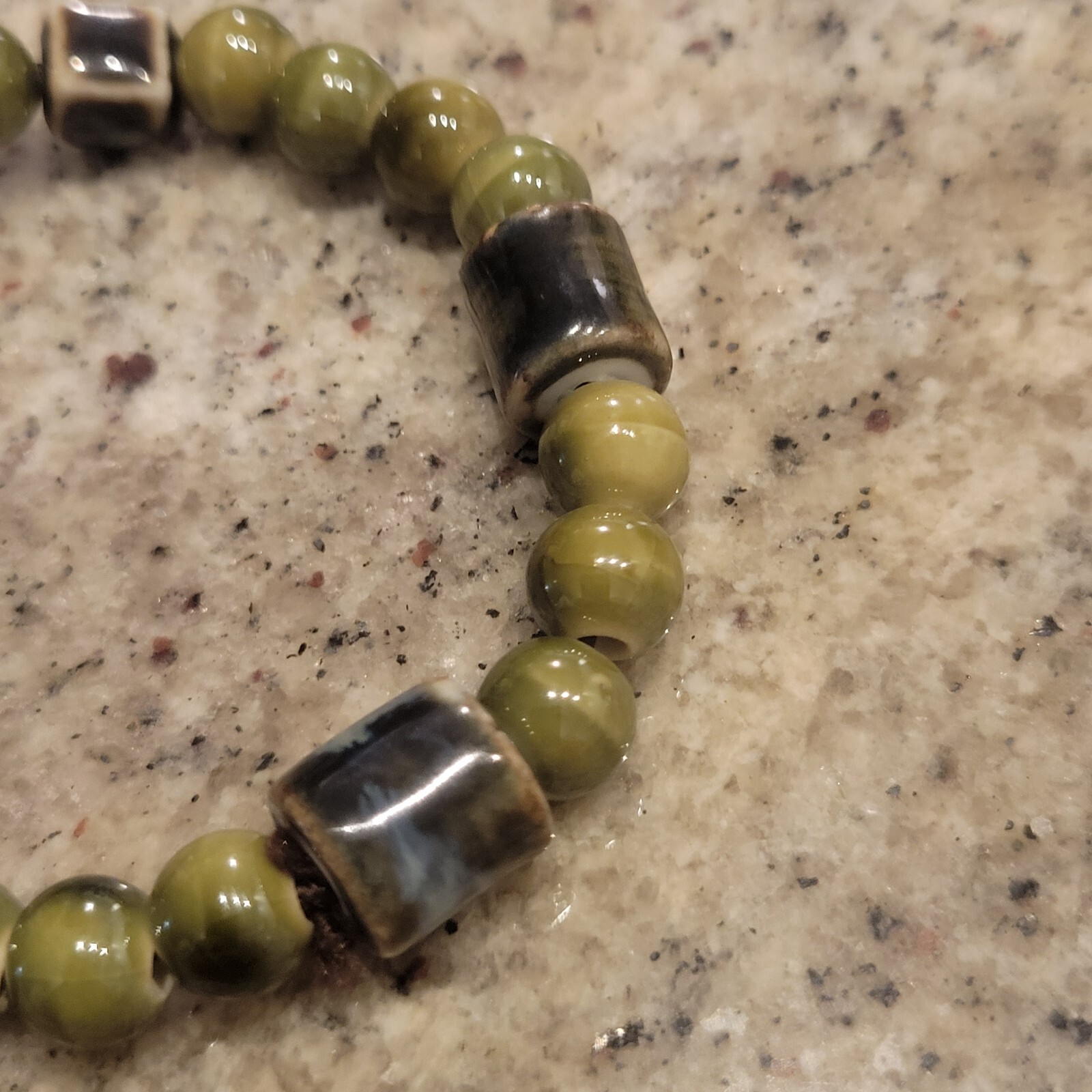 TGS Jewelry Bessie Beaded Bracelet Green Brown Stone Handmade India