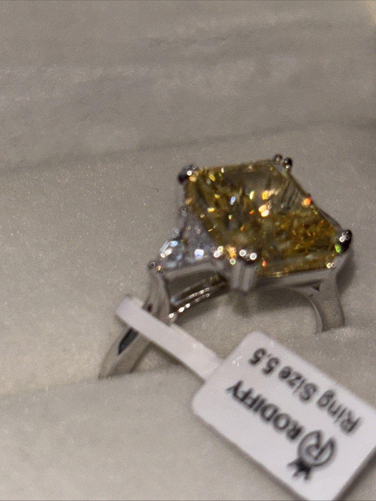 4CT Radiant Cut 3-Stone Engagement Ring,Yellow CZ Rodiffy 925 Silver