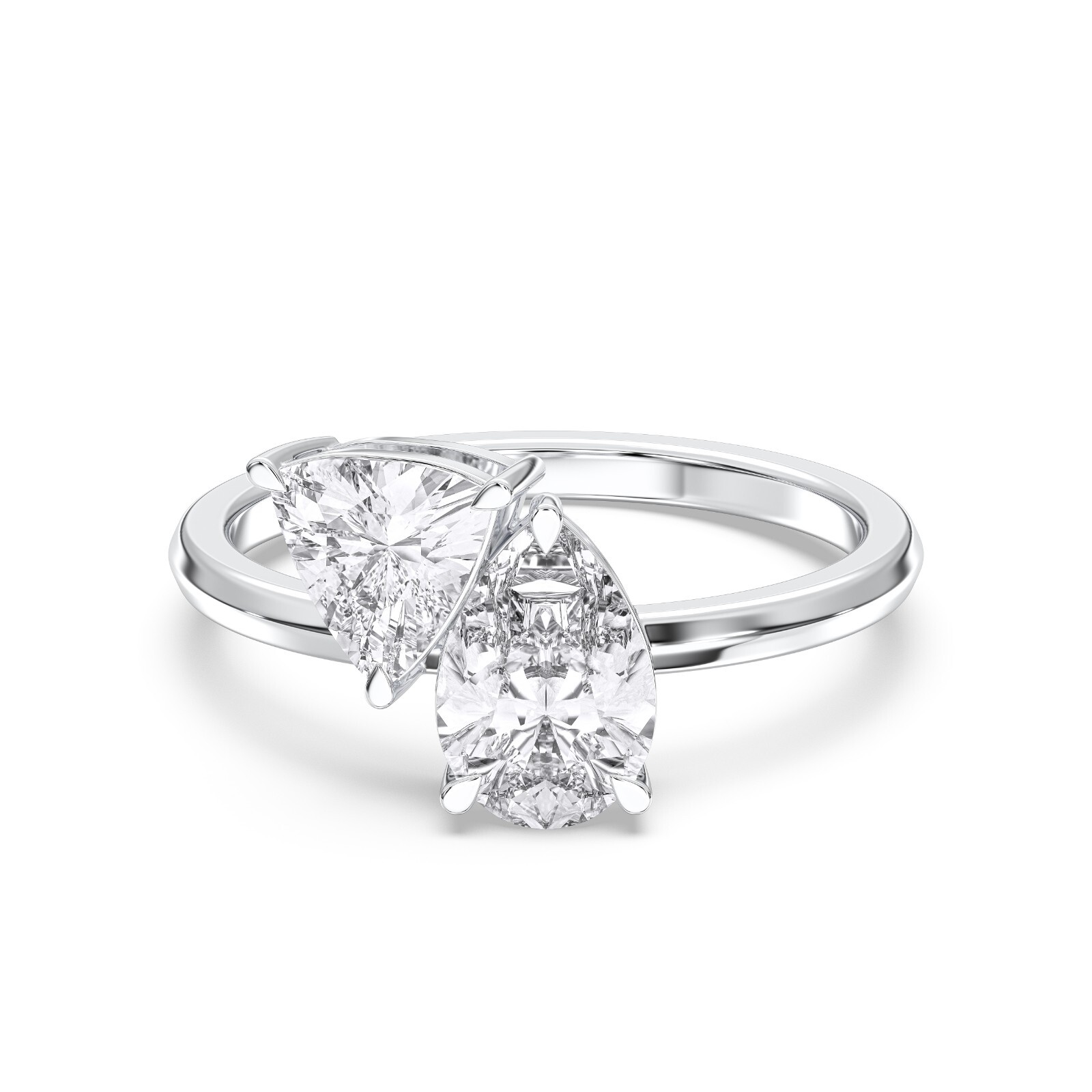 1.98ct Pear Cut Diamond Engagement Ring 14k Gold IGI Lab Grown Toi et Moi