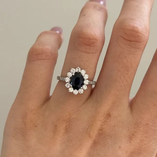 3.94 Ct Oval Cut Natural Sapphire Diamond Engagement Ring 14K Solid White Gold 5