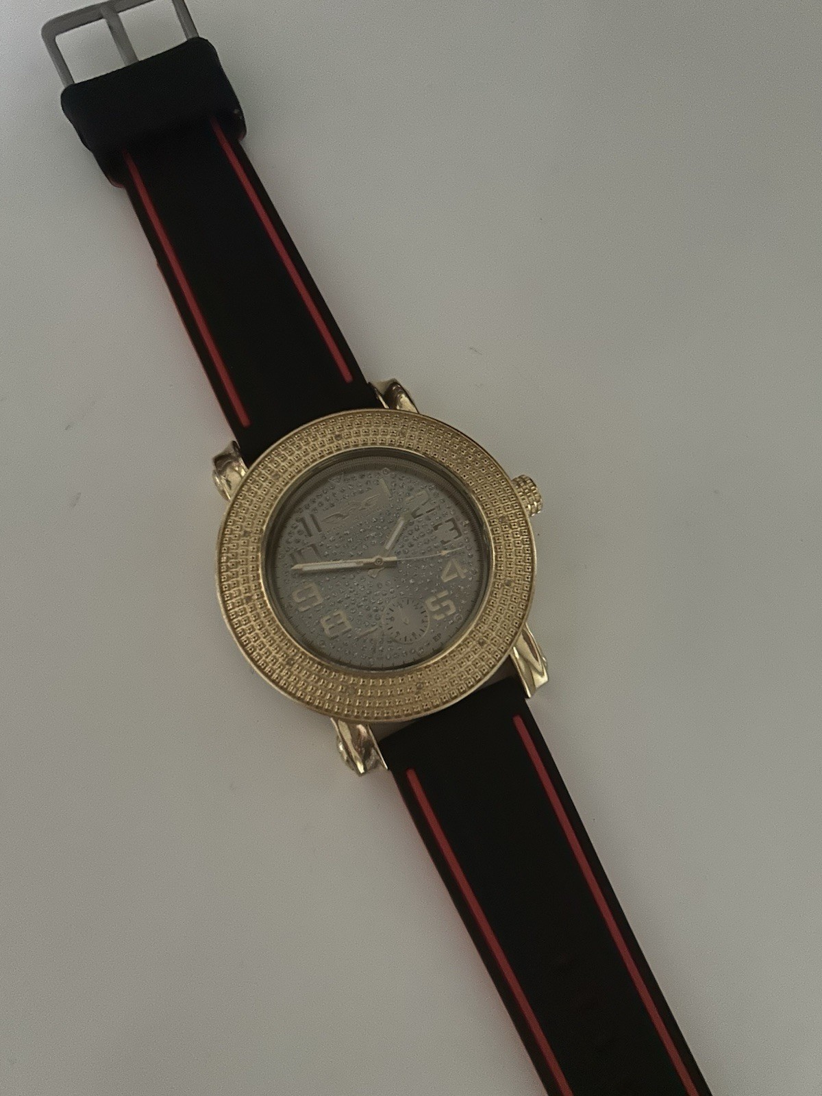 King Master Gold Tone Men’s Watch Black Red Strap Luxury Preowned