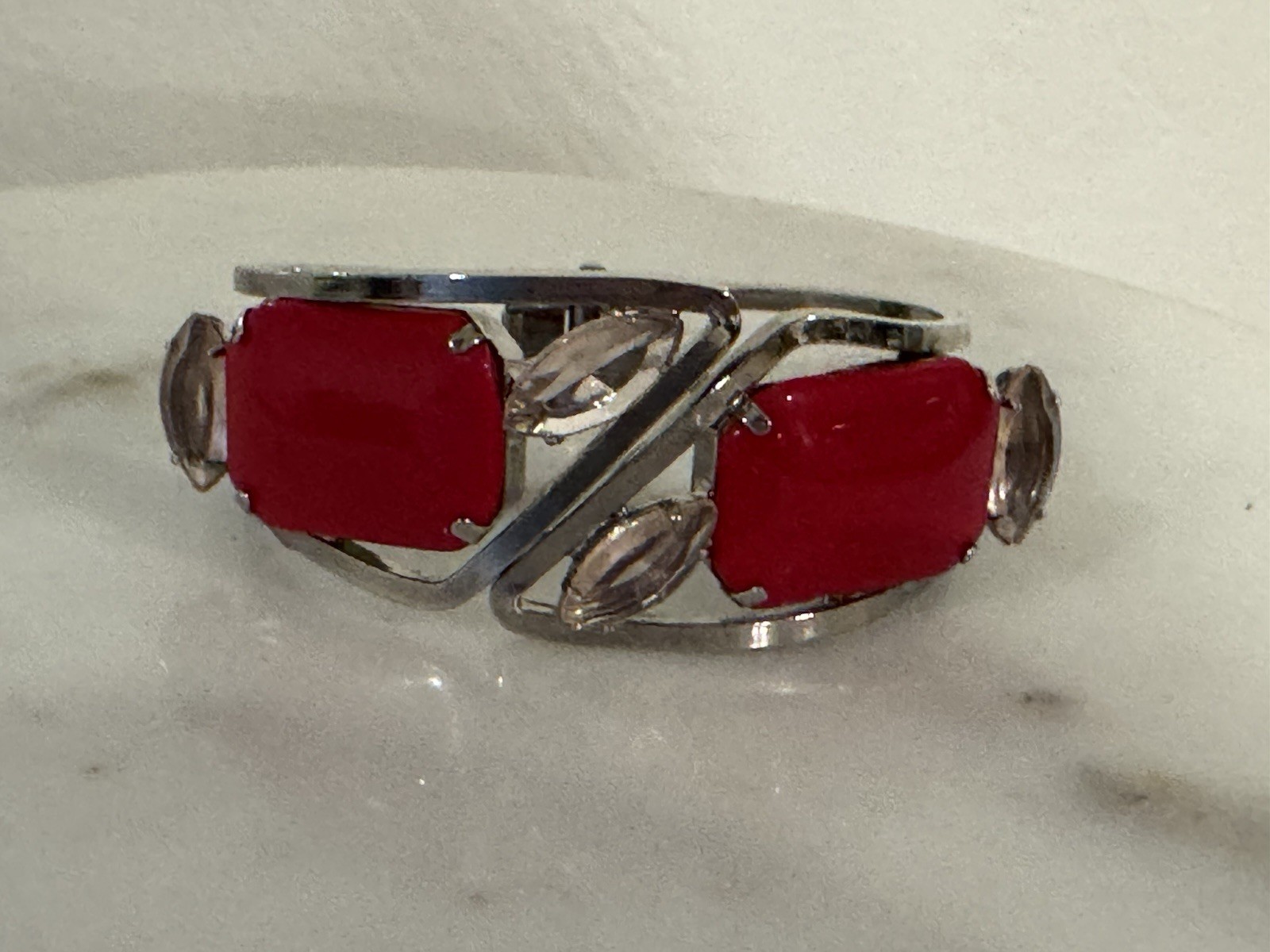 Vintage 80s Cherry Cabochon Rhinestone Clamper Hinged Bracelet 1980s