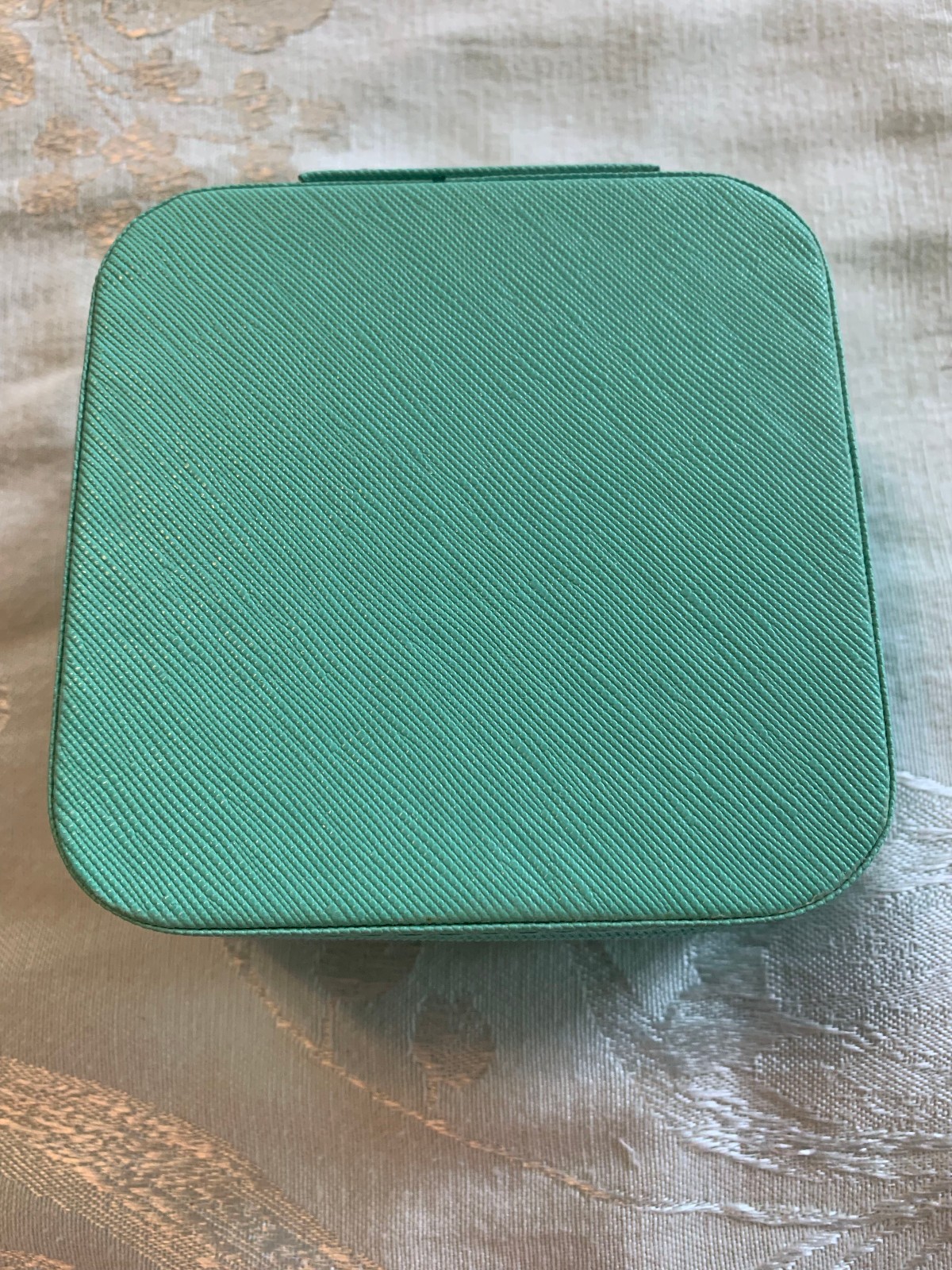 NEW Aqua Jewelry Box Square Travel Size Faux Leather Portable Zip Closure