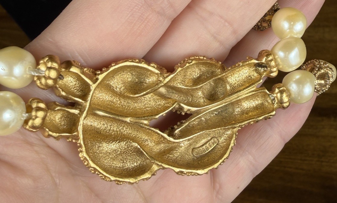 Franklin Mint Mary McFadden Beaded Pearl Necklace 1988 Etruscan Gold Plated