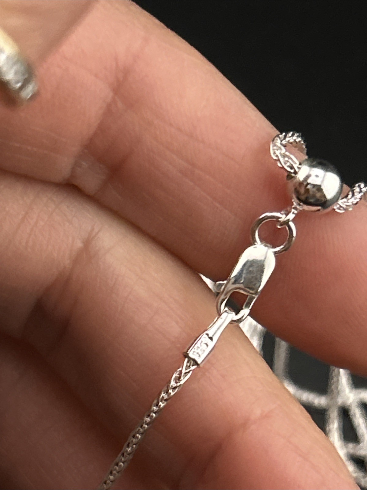 Sterling 925 Wheat Link Sliding Adjustable 24 Inch Chain Necklace