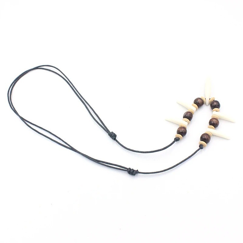 Tribal Wolf Tooth Amulet Necklace – Adjustable Leather Beads Couple Jewelry Gift
