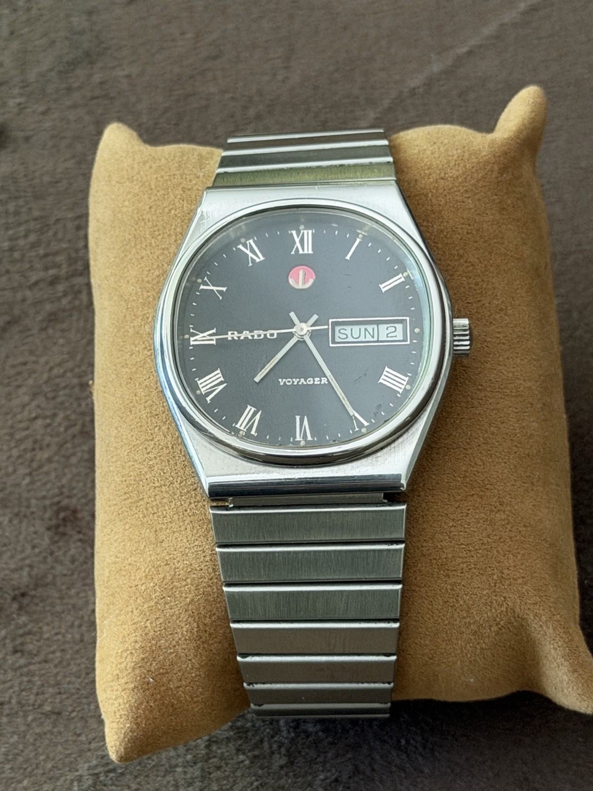 Rado Voyager Automatic Day/Date Black Dial Roman Numerals Steel Watch 33mm