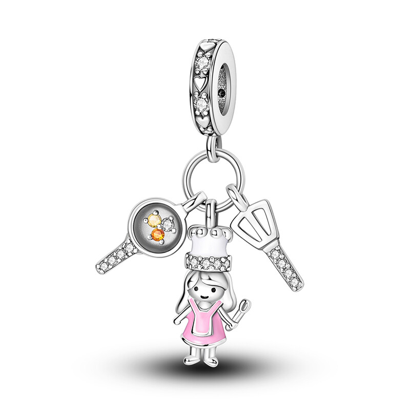 European 925 Silver DIY Charm AAA CZ Life Food drinks Pendant fit Women Bracelet