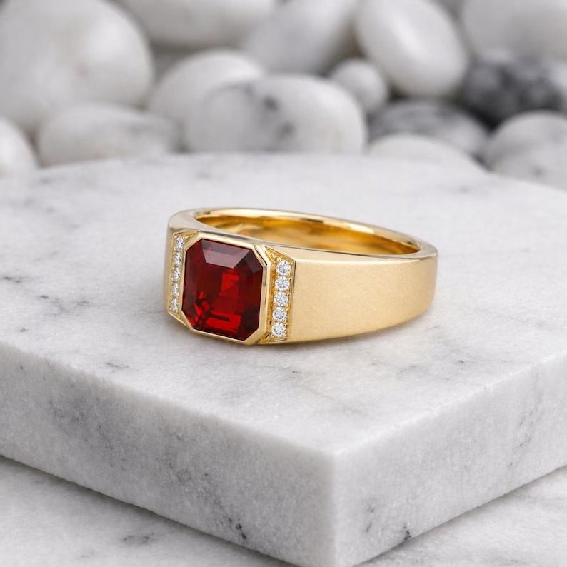 Solid 925 Sterling Silver Lab Created Ruby Ring Red Gemstone Statement Band Gift