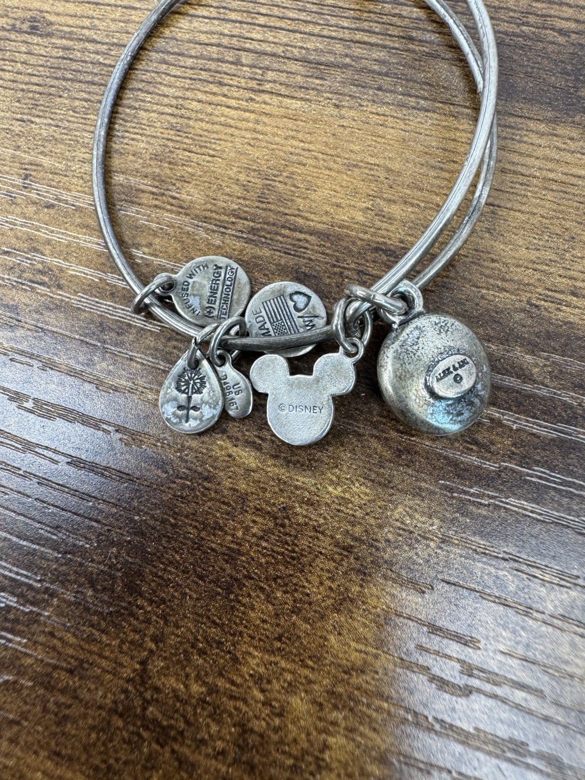 Alex and Ani Disney Mickey Mouse Pink Crystal Charm Bangle Silver Tone