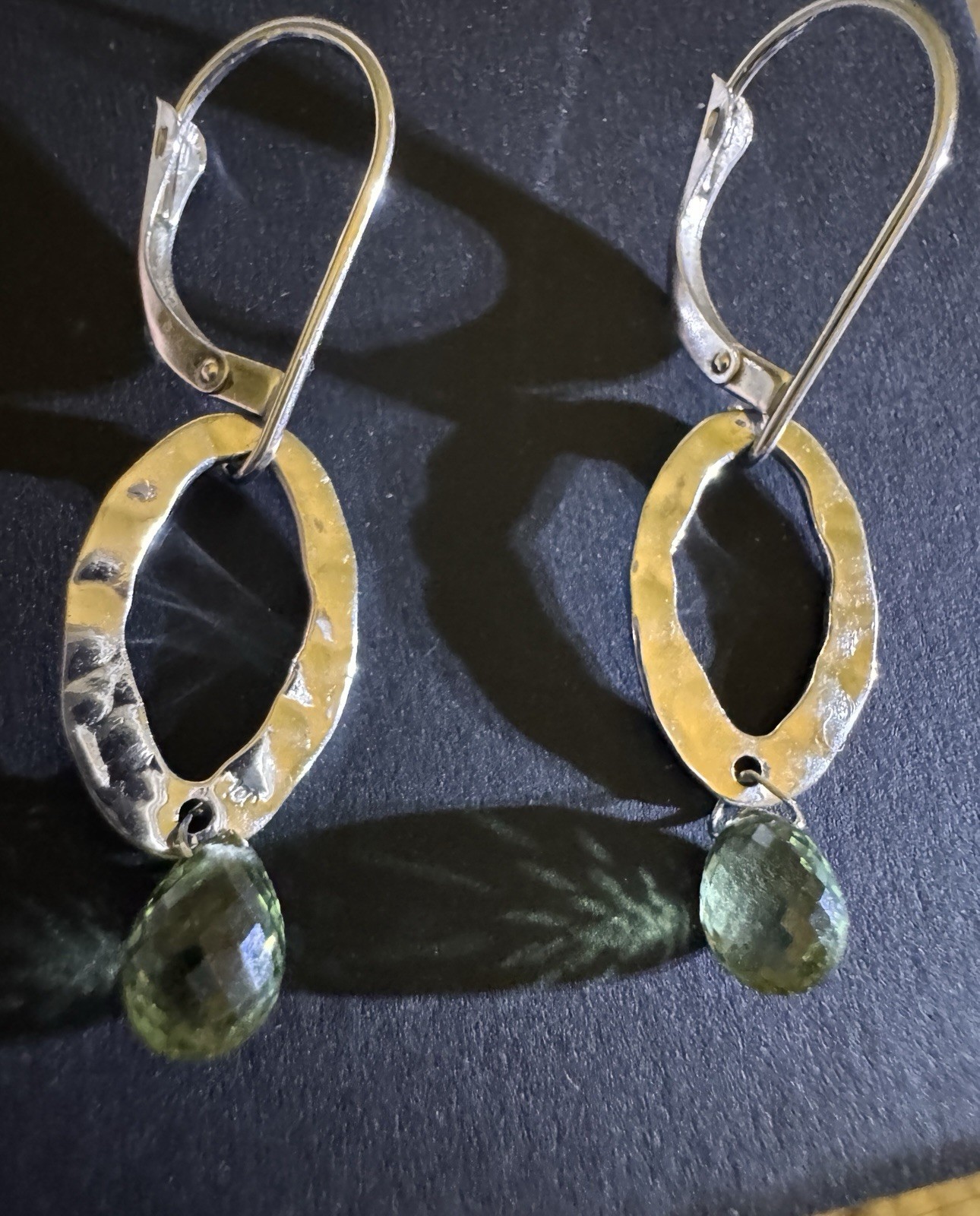 Shane Co Solid 14K 14Kt White Gold Drop Green Sapphire Woman’s Women’s Earrings