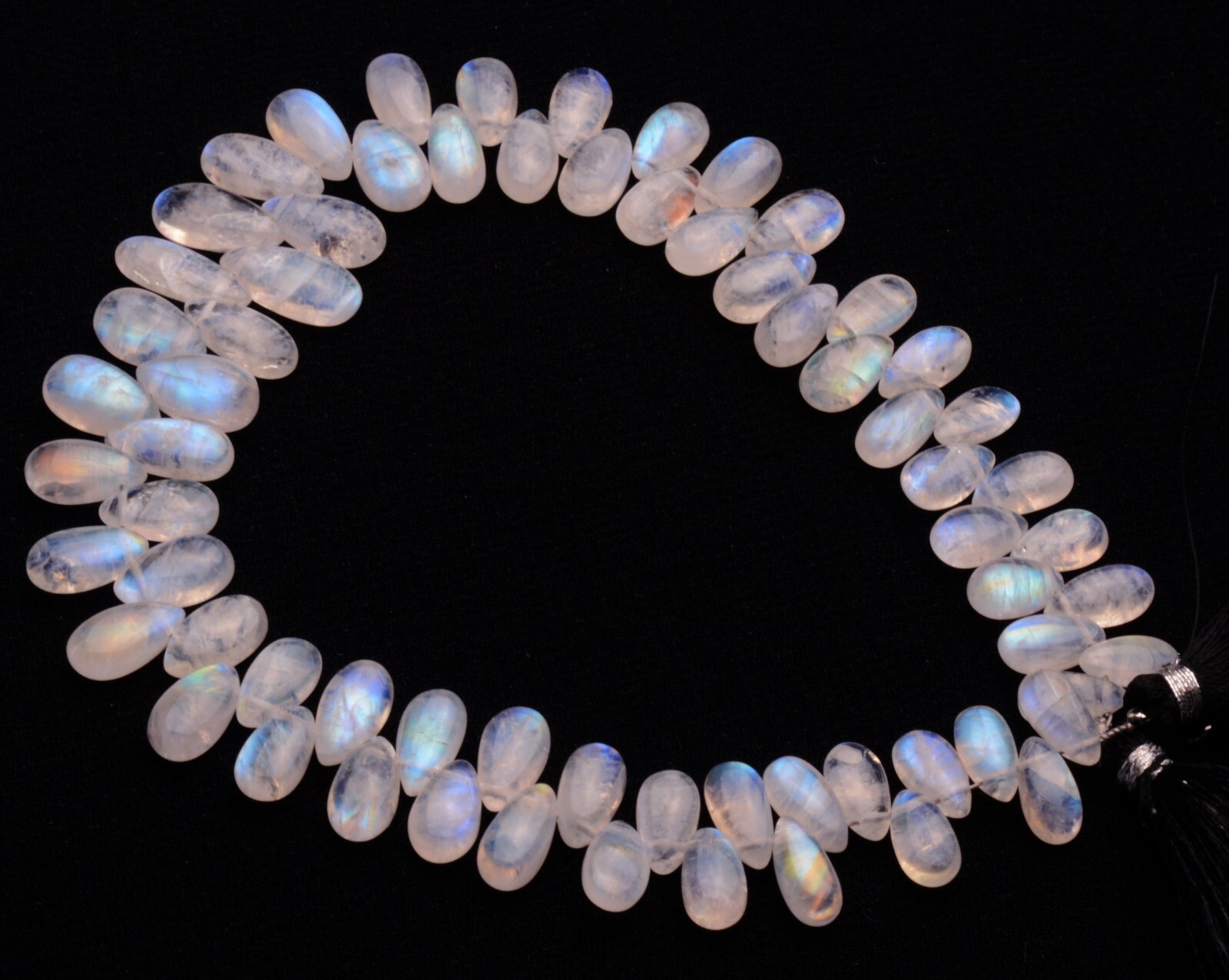 Blue Fire Rainbow Moonstone 9×5 to 13×7 mm Size Smooth Pear Beads Strand 11″