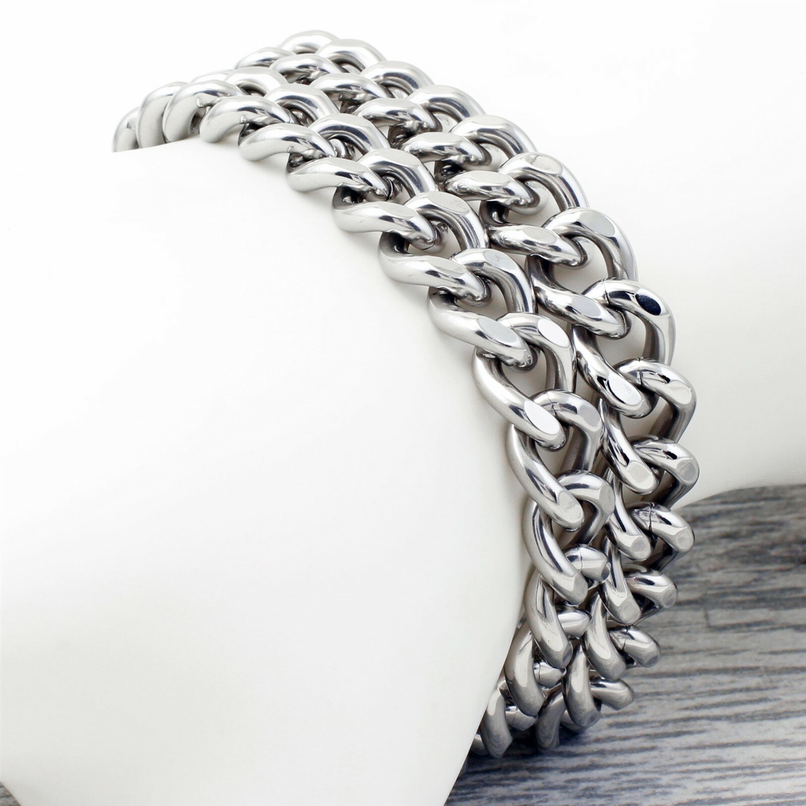 Stainless Steel Men’s Cuban Bracelet 22mm Wide & Heavy Double Link Chain