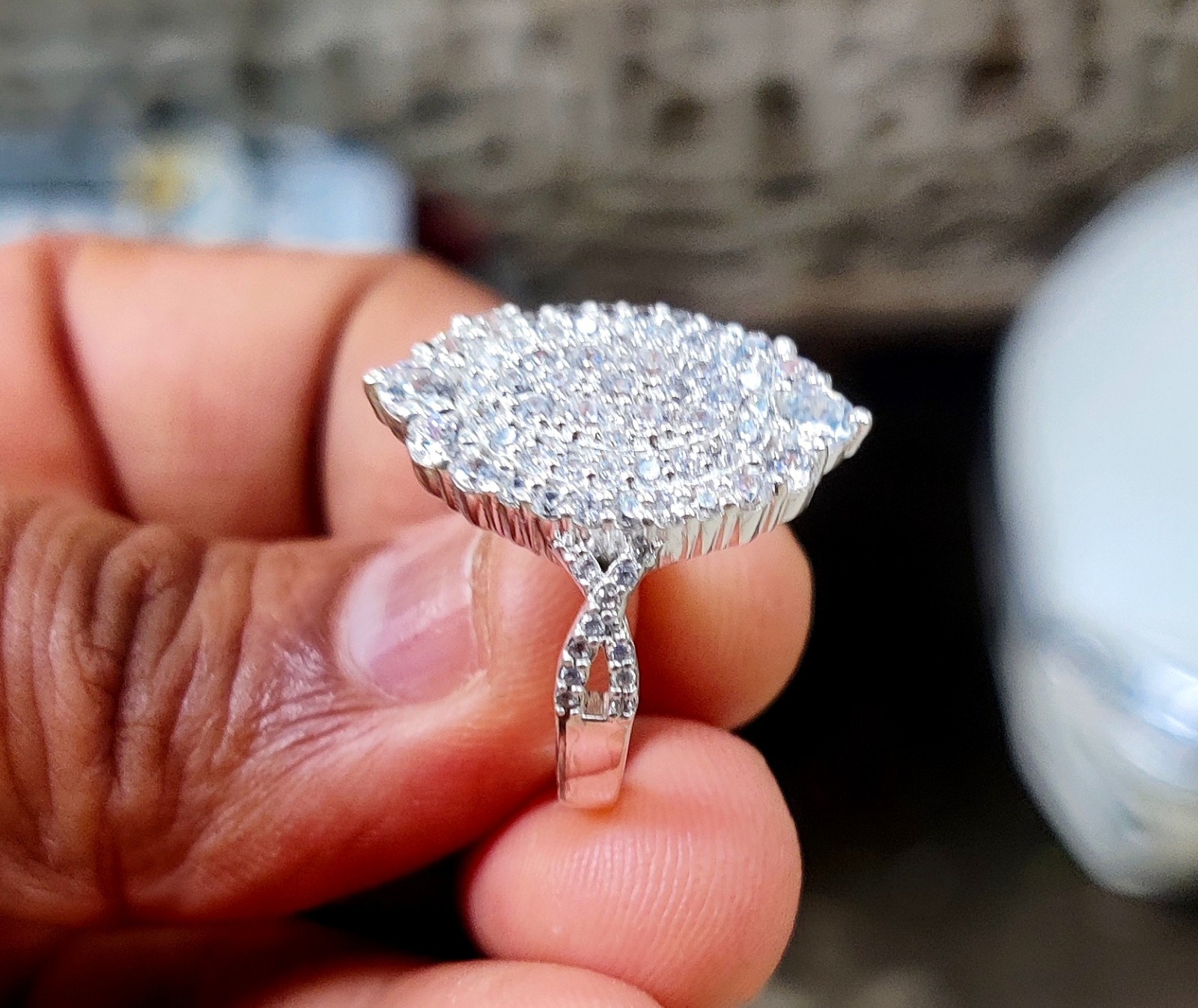 1.50Ct Oval Lab-Created Diamond Cluster Engagement Ring 14K White Gold Plated