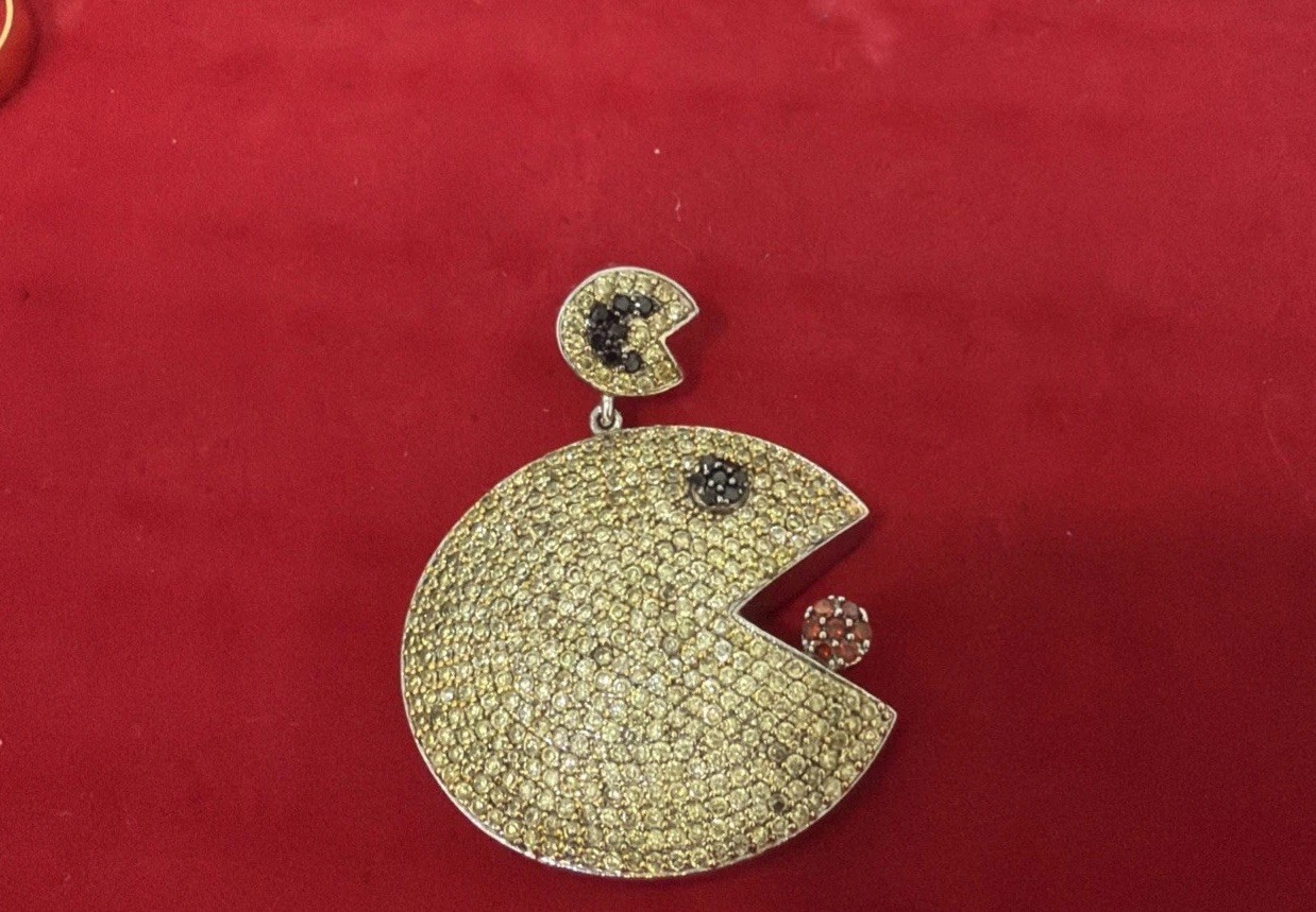 Stainless Steel Gold /red Tone Pac Man Pendent Charm Fashion Video Game Charm