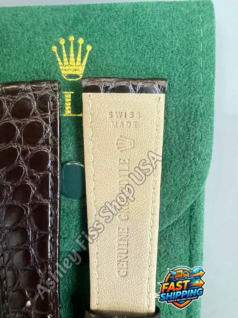 ROLEX Genuine Brown Crocodile Leather Watch Strap 20-16mm Silver Buckle NOS Rare
