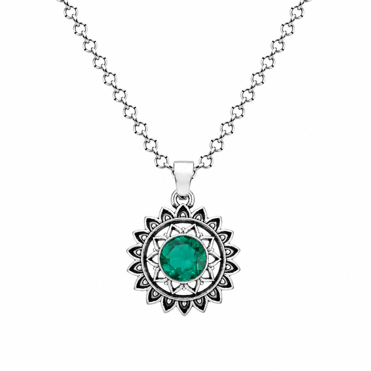 Emerald Gemstone 925 Sterling Silver Artisan Jewelry Pendant Necklace 1.14″ Gift