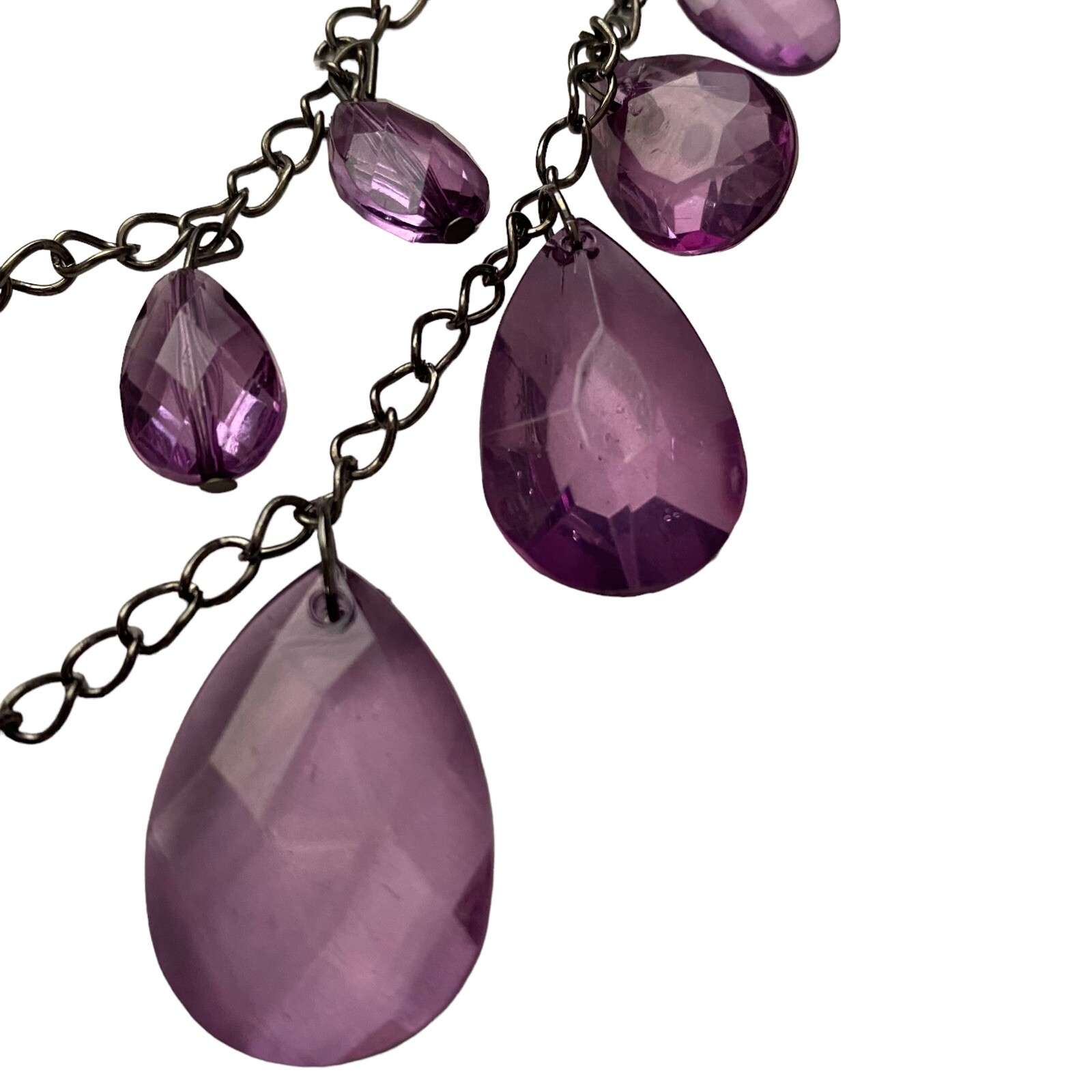 Lucite Acrylic Purple Faceted Beaded Bead Necklace Pierced Earring Set
