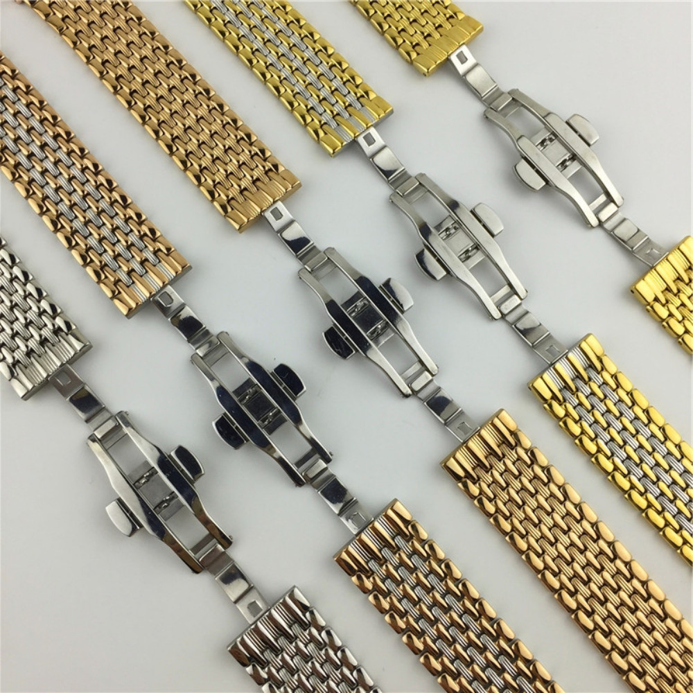 Ultra-thin Solid Stainless Steel Strap Premium Butterfly Clasp Watch Band12-22mm