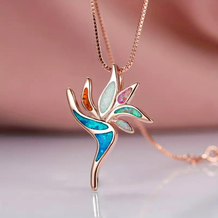 Multicolor Fire Opal Lilly Flower W/Rose Gold Over Stainless Steel- 16″+2″ Chain