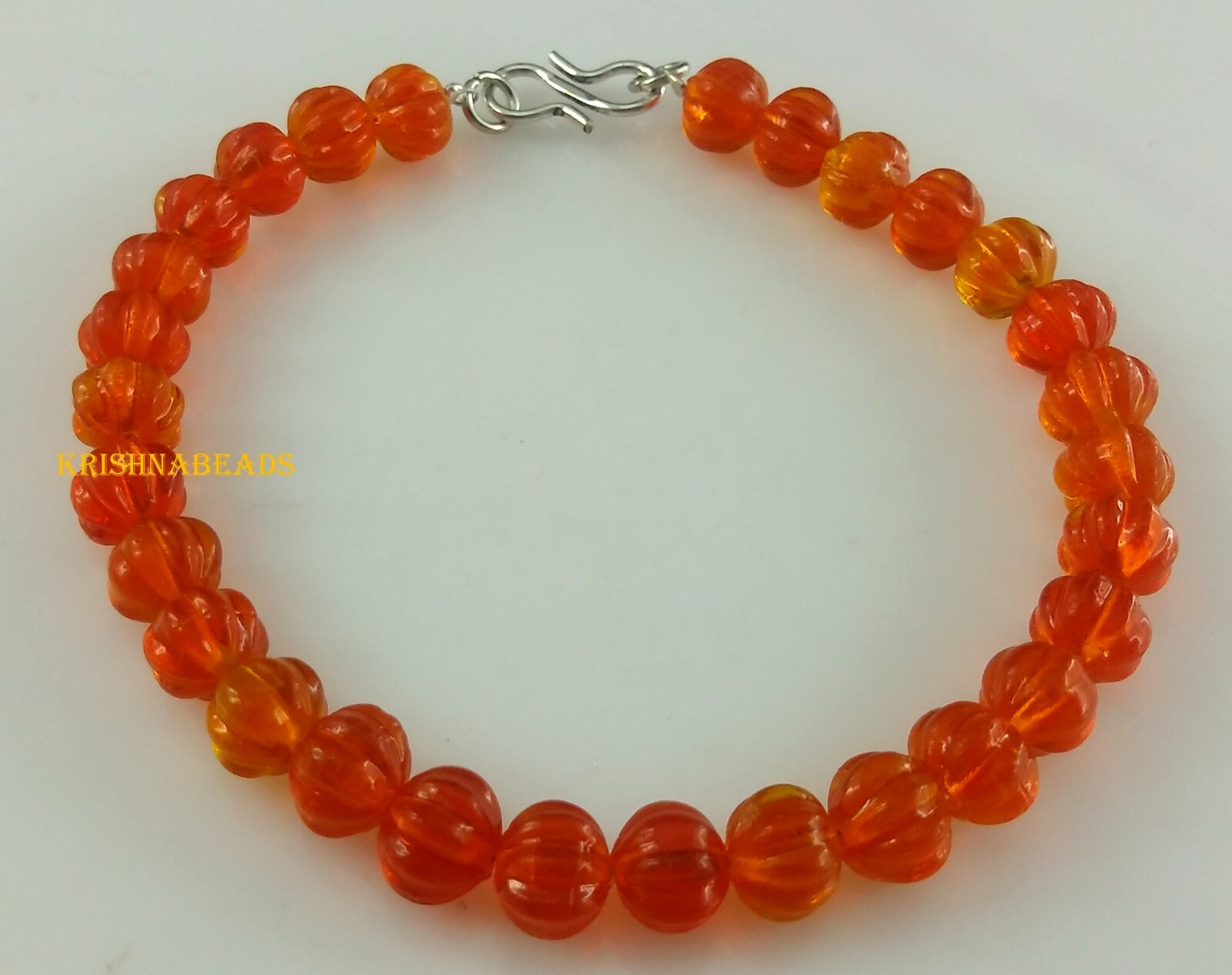 Watermelon Carnelian Quartz Carved 6-7mm Hydro Smooth Gemstone 1 Bracelet 7″Inch