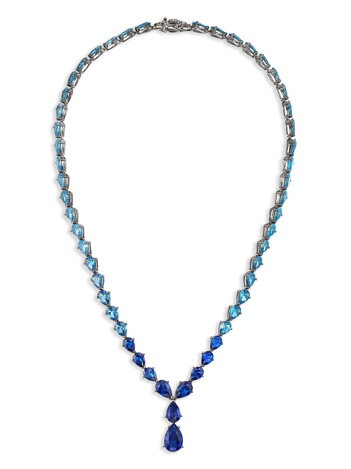 Blue Sapphire And Aqua 925 Sterling Silver Tennis Weeding Gift Necklace