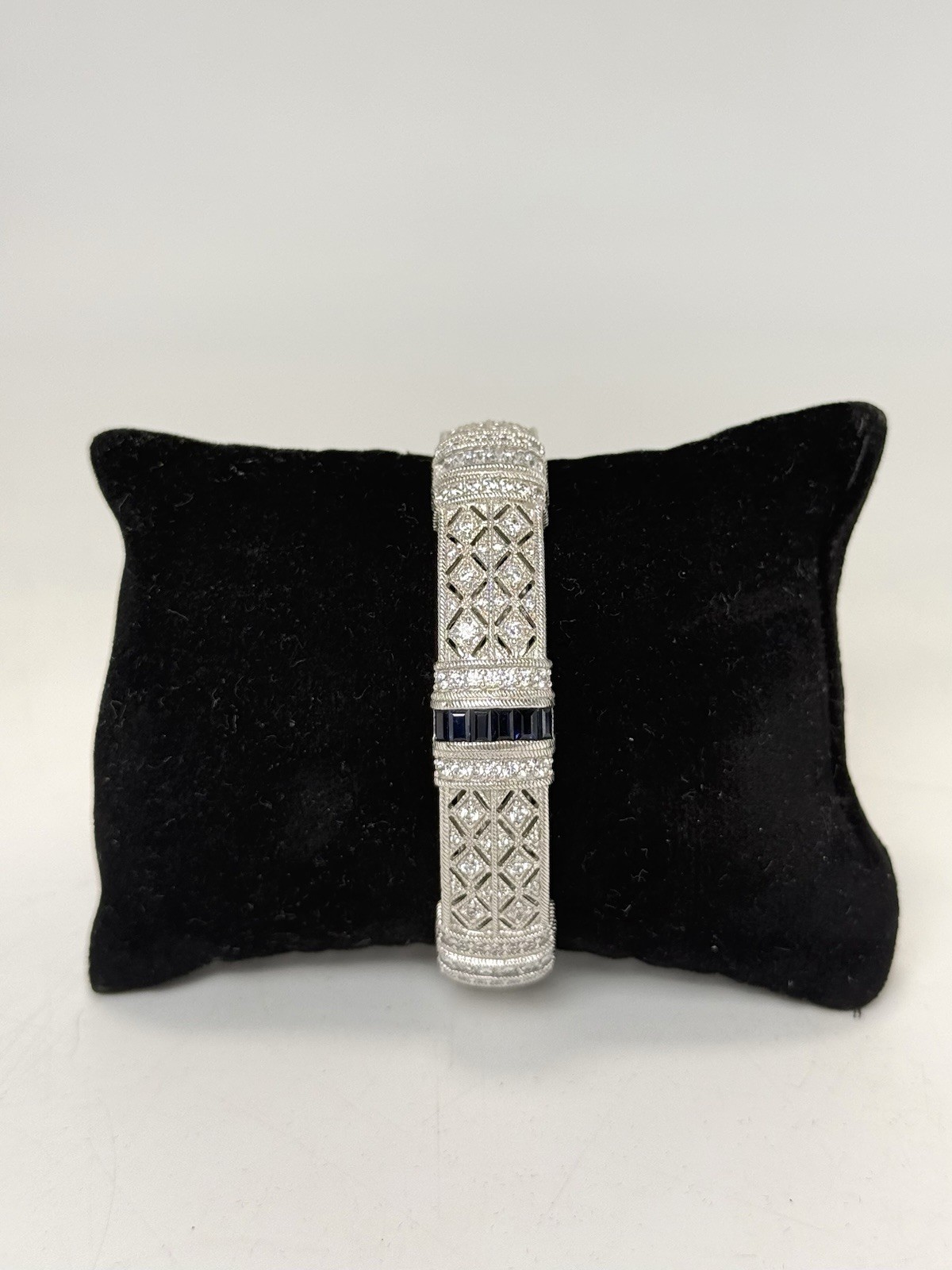 Judith Ripka 925 Sterling CZ Blue Sapphire & Diamonique Cuff Bracelet (J-450)