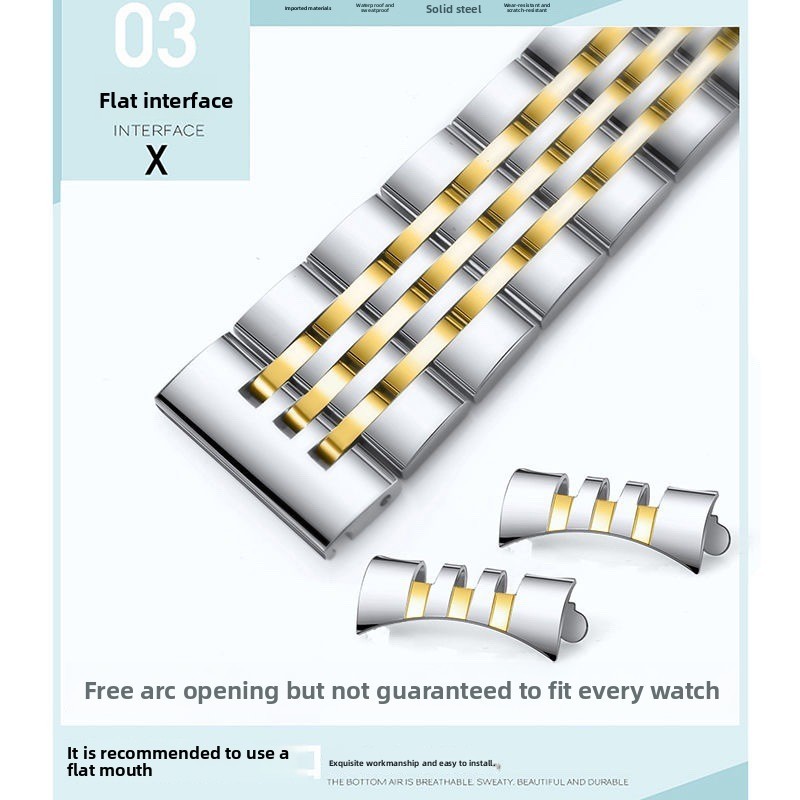 Solid Stainless Steel Watch Band Strap Butterfly Clasp Bracelet 12-22mm with Arc