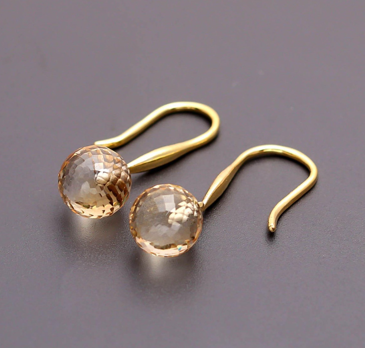 Natural Citrine Quartz Ball Dangle Earring Gold Fill 925 Sterling Silver Jewelry