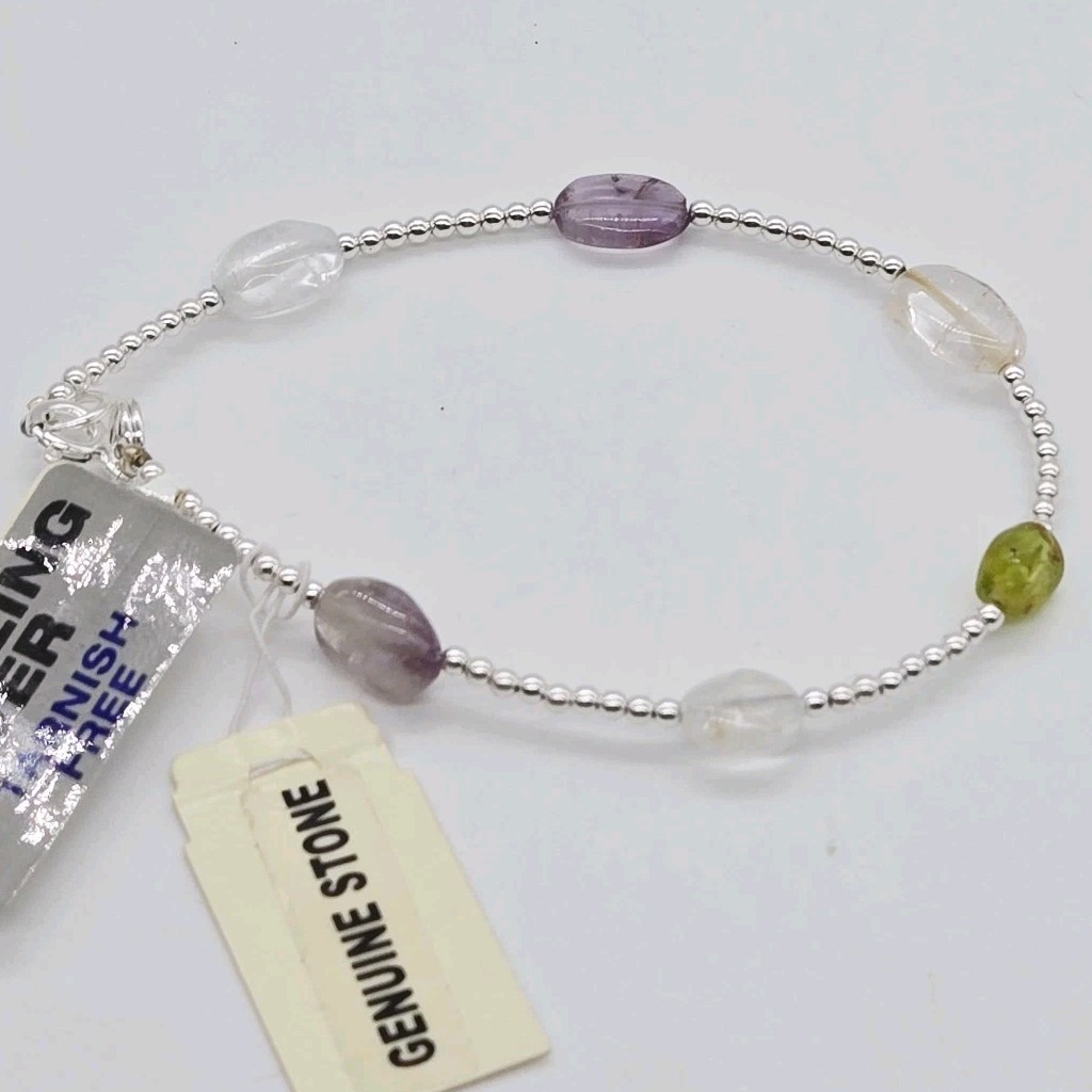 Bracelet Sterling Silver Signed 925 Macy’s Genuine Stone 7.25 in