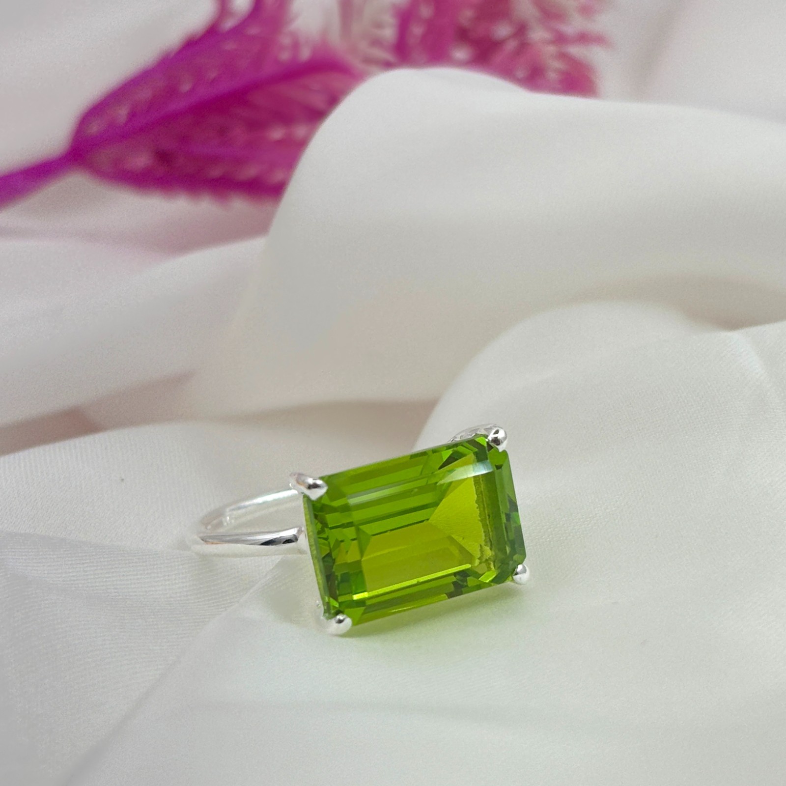 Everyday Women Peridot Emerald Cut 10x14m Ring August Silver Handmade Jewelry