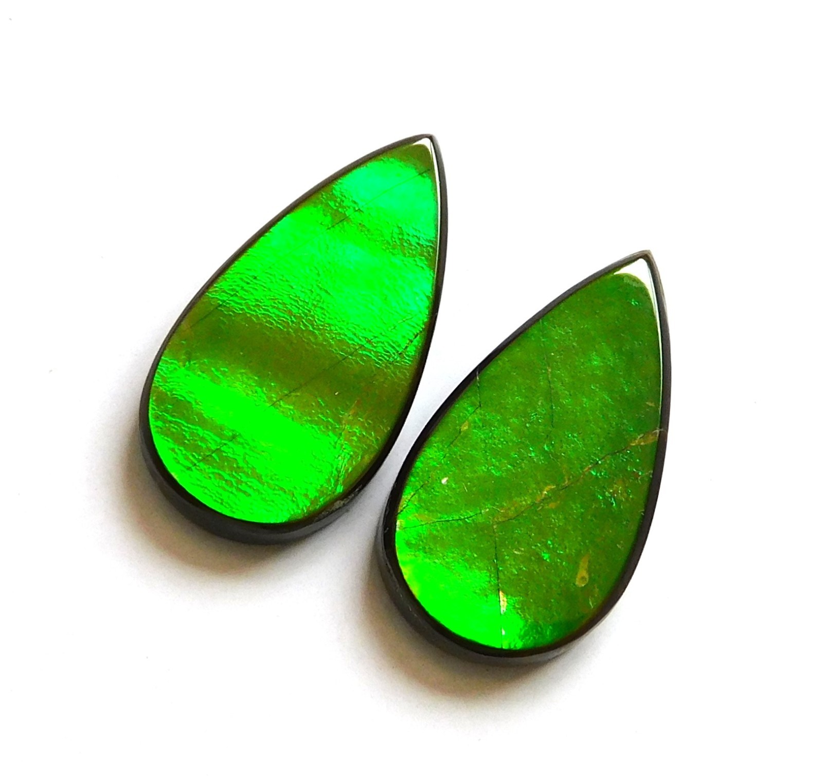 18.90 Cts Natural Ammolite (22.9mm X12.2 mm each) Loose Cabochon Match Pair PA12