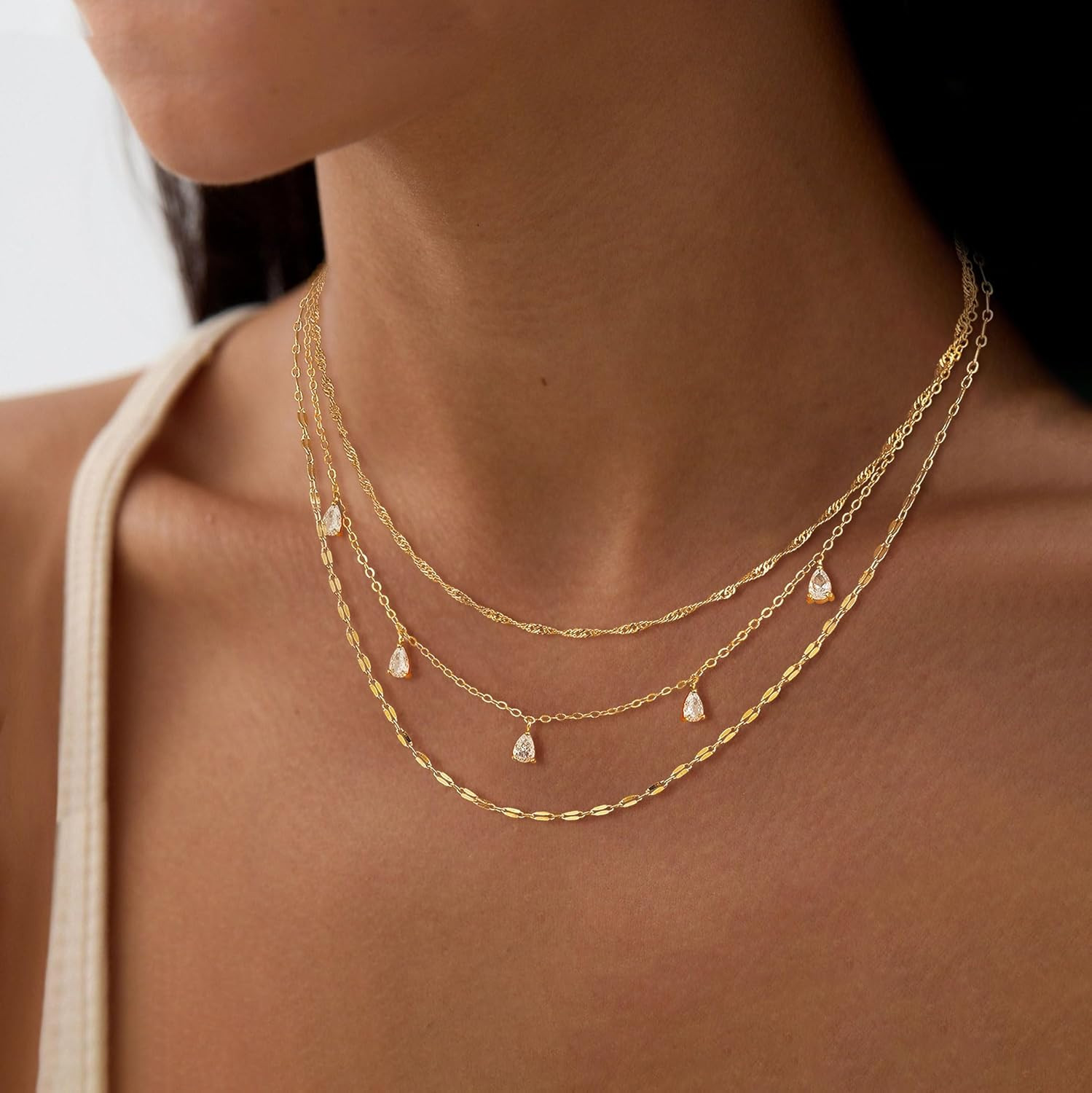 Layered Necklaces for Women, Dainty Gold Necklace Stack 14K Gold Plated Layering