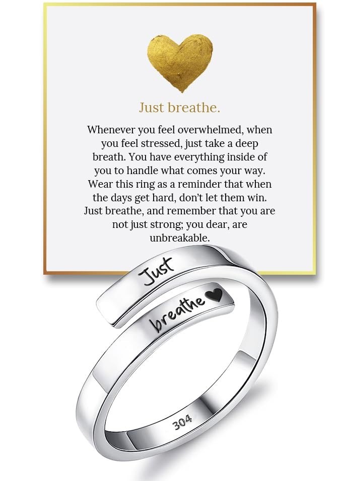 Adjustable Heartfelt Just Breathe Ring – 999 Pure Silver & Stainless Steel – Gif