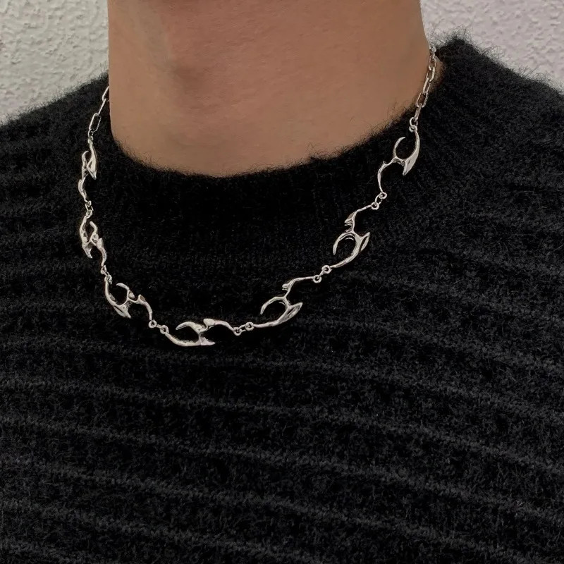 New Punk Irregular Titanium Steel Necklace for Man Hip Hop Necklace Collar Chai