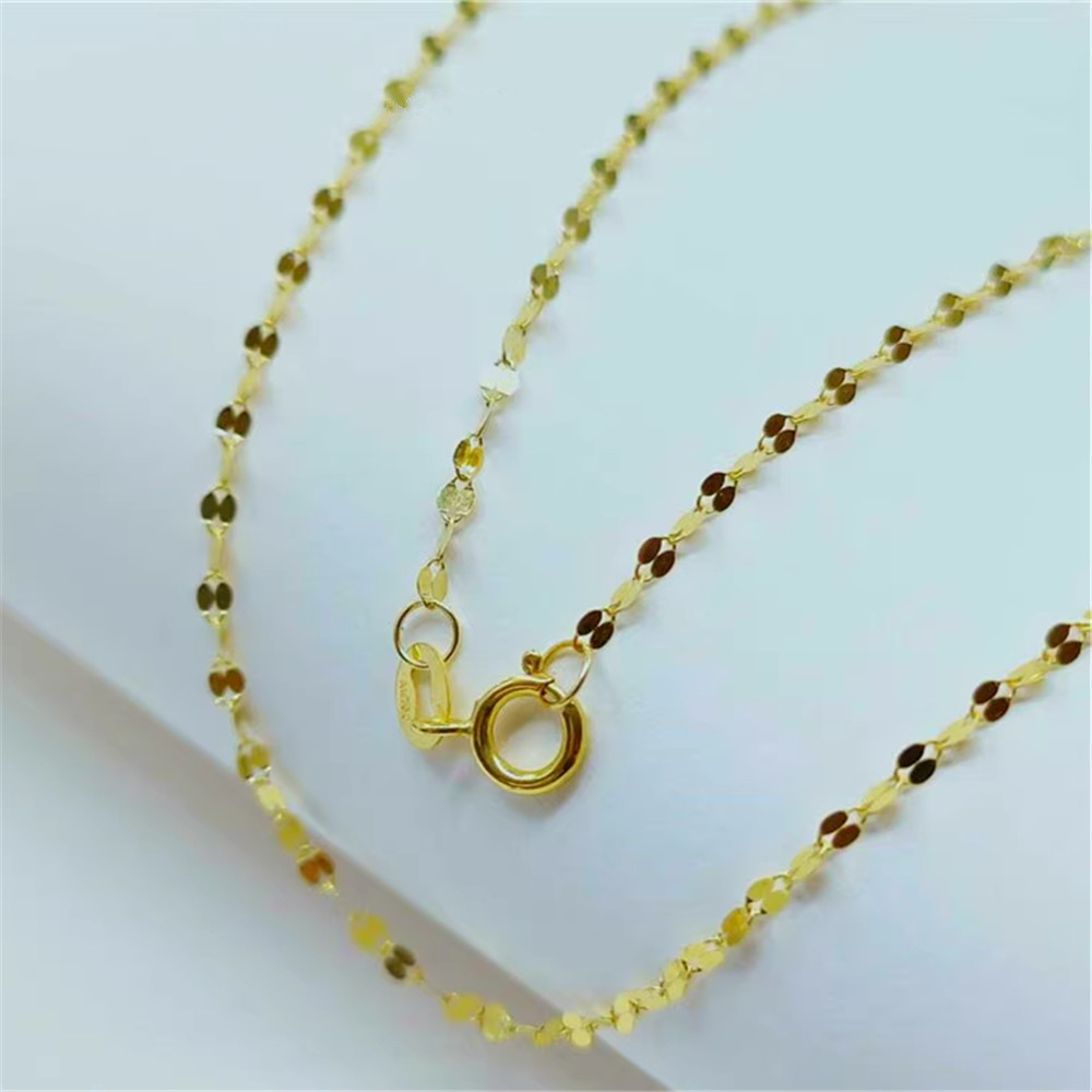 0.9mm Real Au750 Pure 18K Yellow Gold Chain Women Kiss Lip Link Necklace 17.9″
