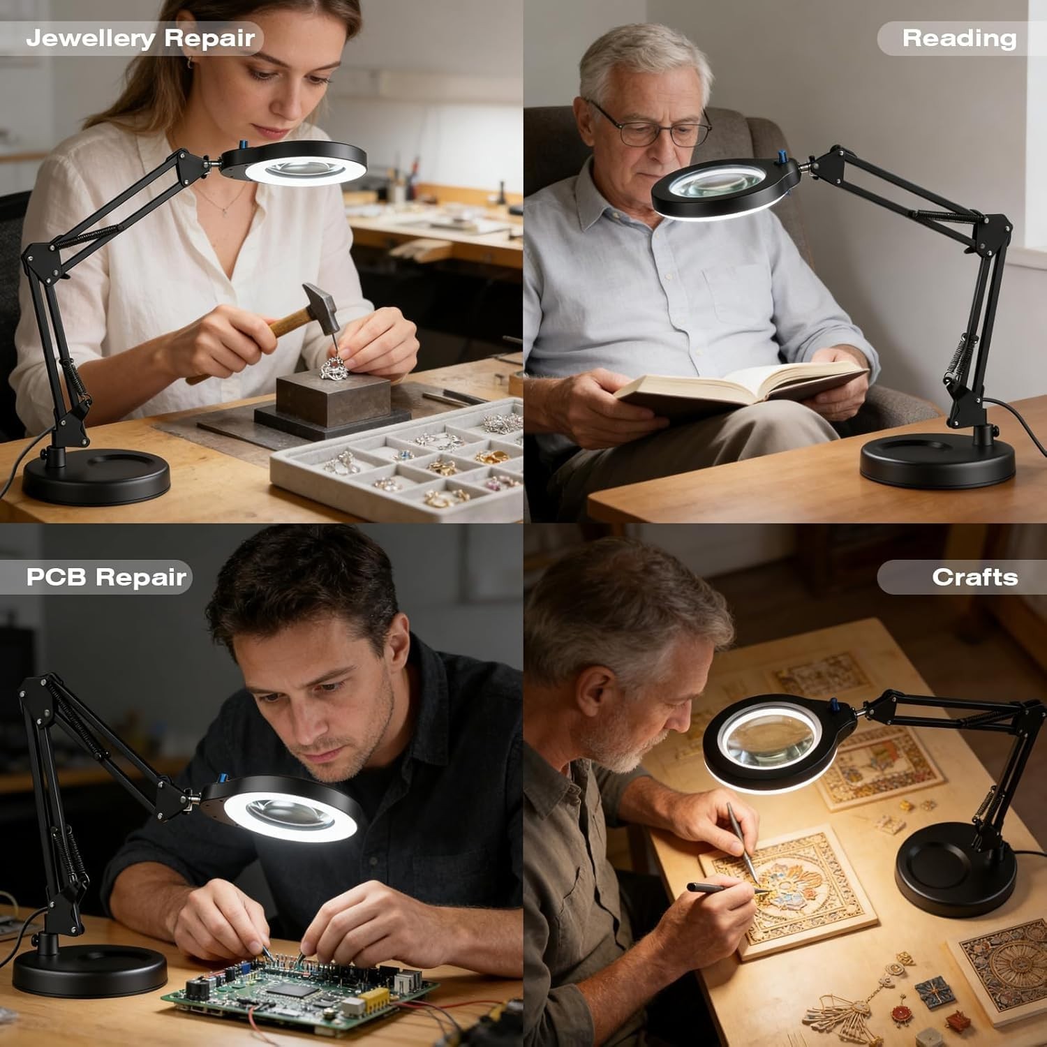 10X LED Magnifying Glass with Light & Stand, 5 Color Modes, Hands-Free Desk Lamp