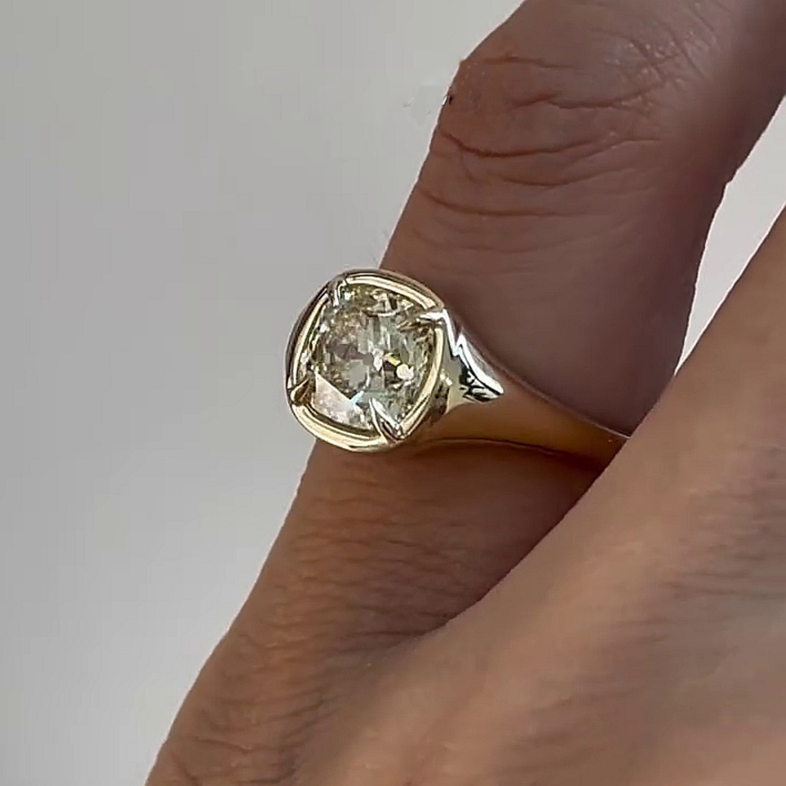 2.05 CT Old Mine Cushion Cut Moissanite Engagement Ring 14K Yellow Gold Plated