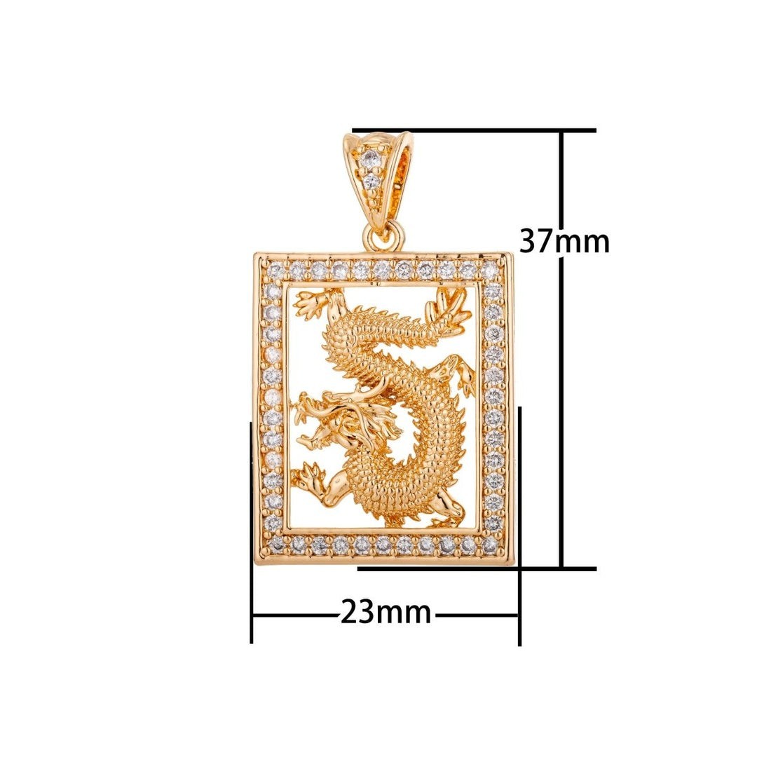 24K Gold Micro Pave CZ Dragon Tablet Pendant Chinese Zodiac Legend Animal Charm