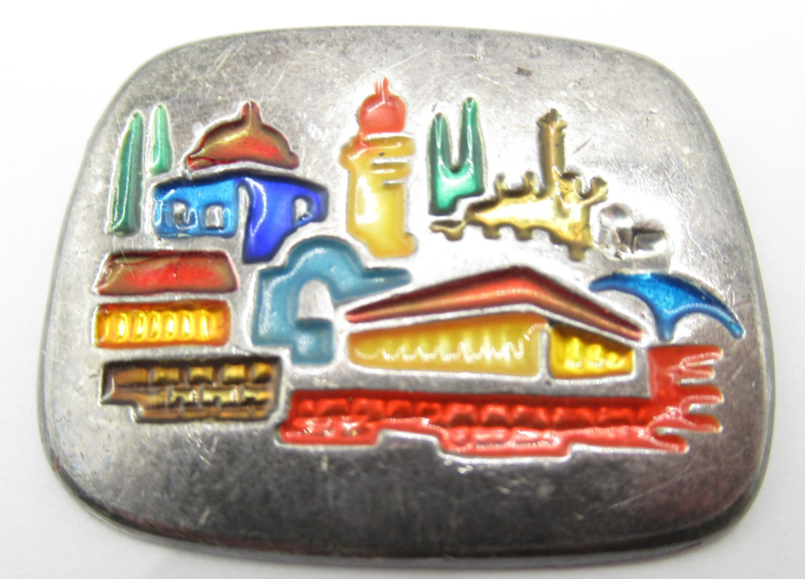 Pendant Israel Signed Town Village Enamel Vintage Old