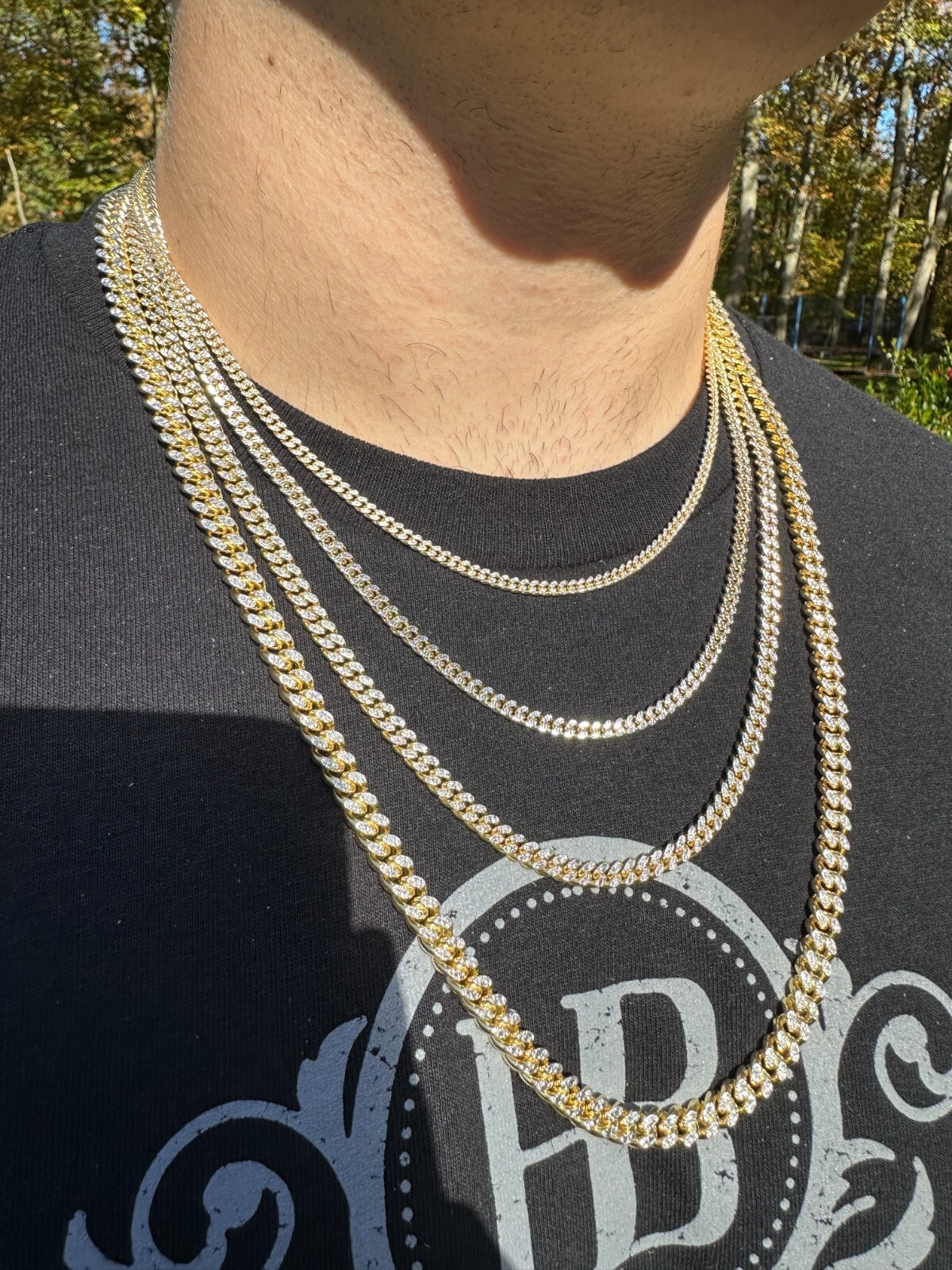 Miami Cuban Chain Bracelet Diamond Cut Two Tone 14k Gold Plated Real 925 Silver