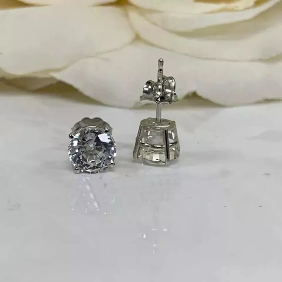 2 CT Round Cut White Moissanite Solitaire Stud Earrings 14k White Gold Plated