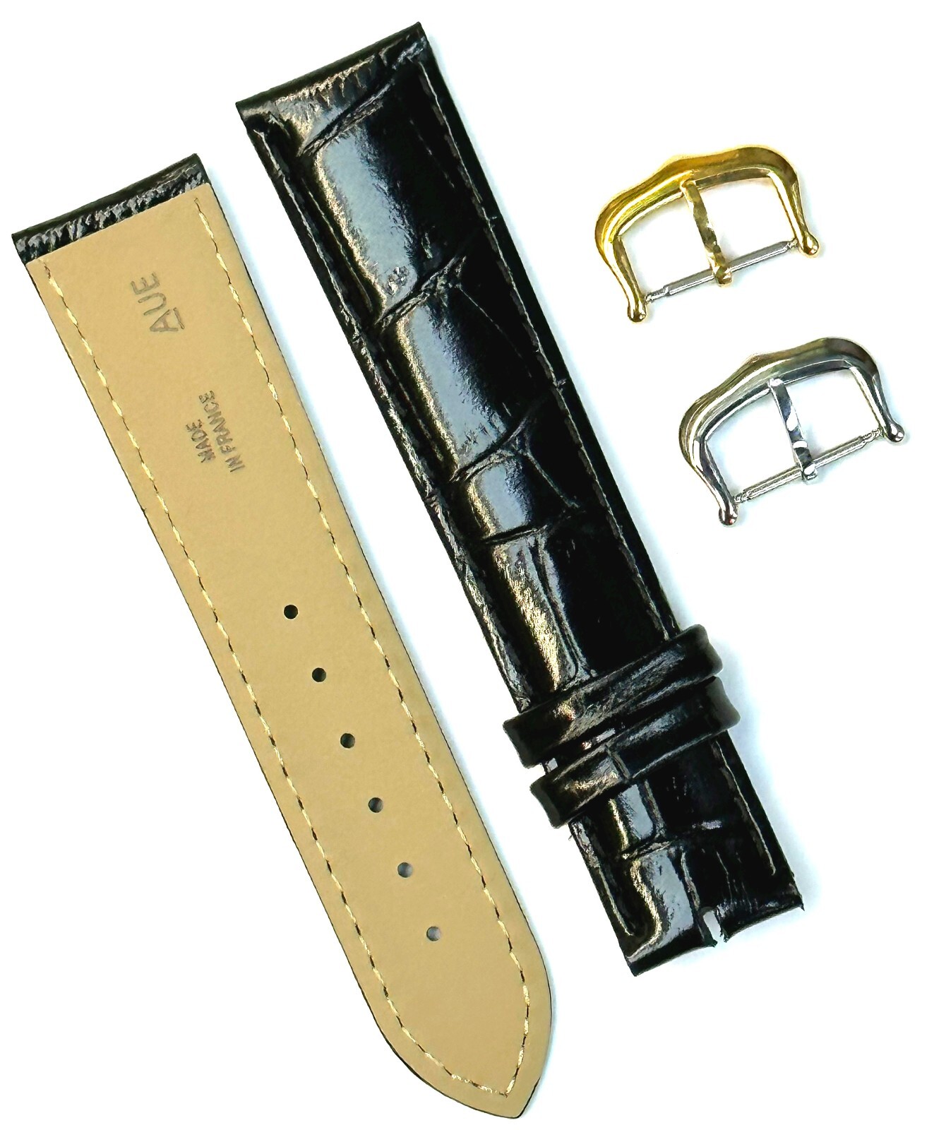 Watch Band For Cartier Tank Antique Alligator Grain Size 15x14mm Black Color