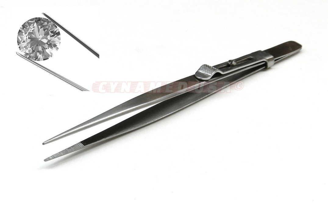 GEM & DIAMOND STONE TWEEZERS LOCKING JEWELRY TWEEZER SLIDE LOCK FINE TIP