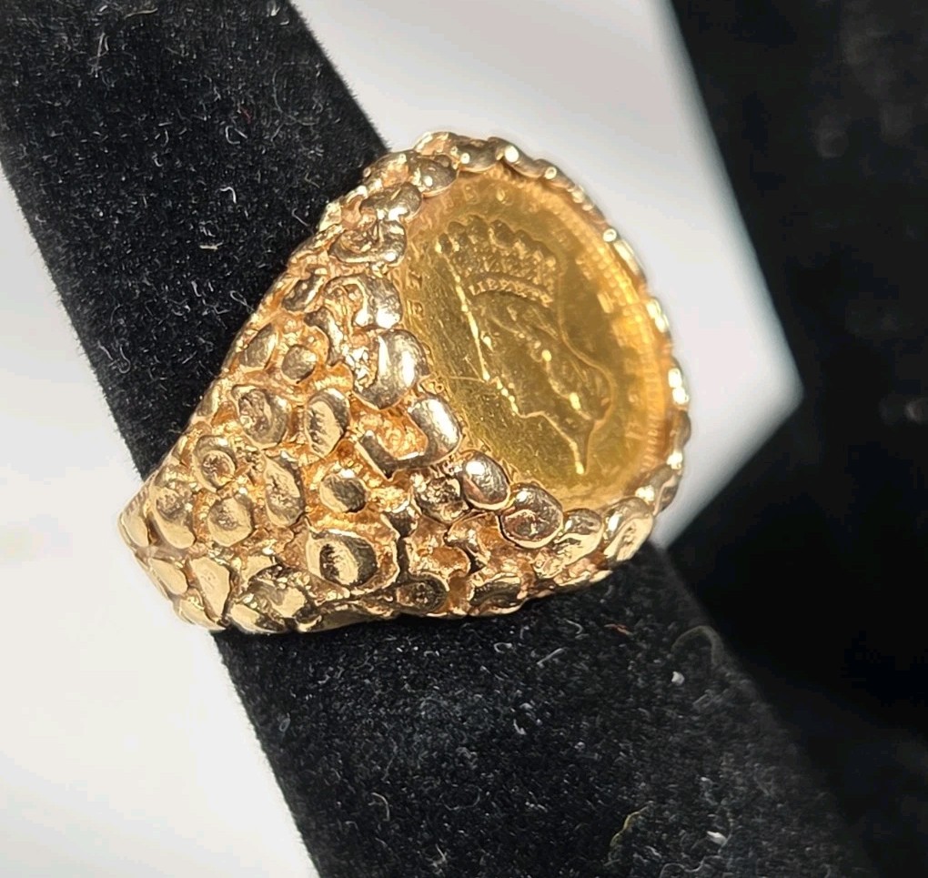 14K Women’s Ring. W/Type 3 U.S. Gold Coin. 8.48 gr. TW. Sz 4.5. .17oz AGW
